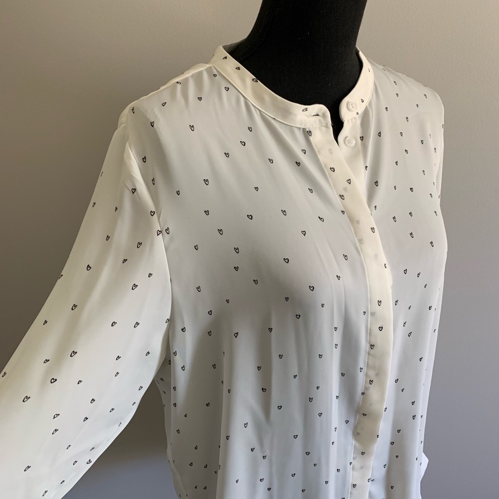 White button down blouse with hearts